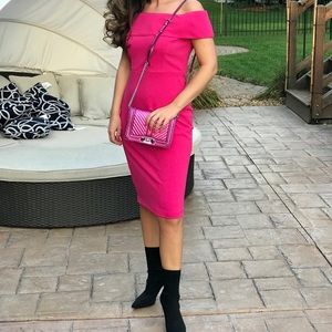 Off the shoulder pink cocktail dress